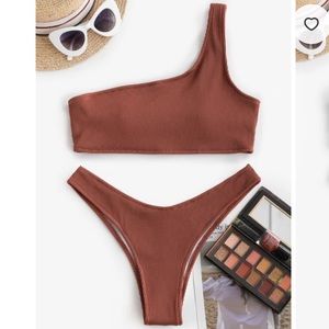 ZAFUL One Shoulder Textured Ribbed Bikini